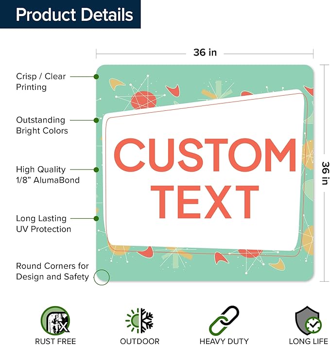Custom Sign, Custom Street Sign, 11 Font Colors, 13 Font Styles, 4 Hole Options, 22 Sizes, 36x36 Inches, Rust Free DiBound, Fade Resistant, Made in USA by My Sign Center (Mid-Century Modern 2)