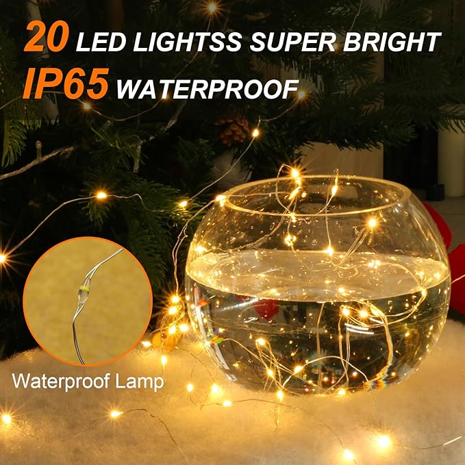 PChero Wine Bottle Cork Lights with Timer, 10 Pack 20 LED 6.6 ft Fairy String Lights Battery Operated for DIY Party Wedding Christmas Festival Bar Decoration, Warm White