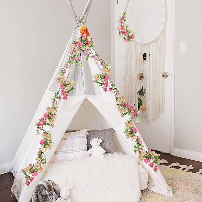 Silk Flower Garland Pink Wildflower Garland with Artificial Sunflower Daisy 6.5Ft Fake Hanging Vines for Party Wall Home Party Backdrop Wedding Indoor Baby Shower Decorations
