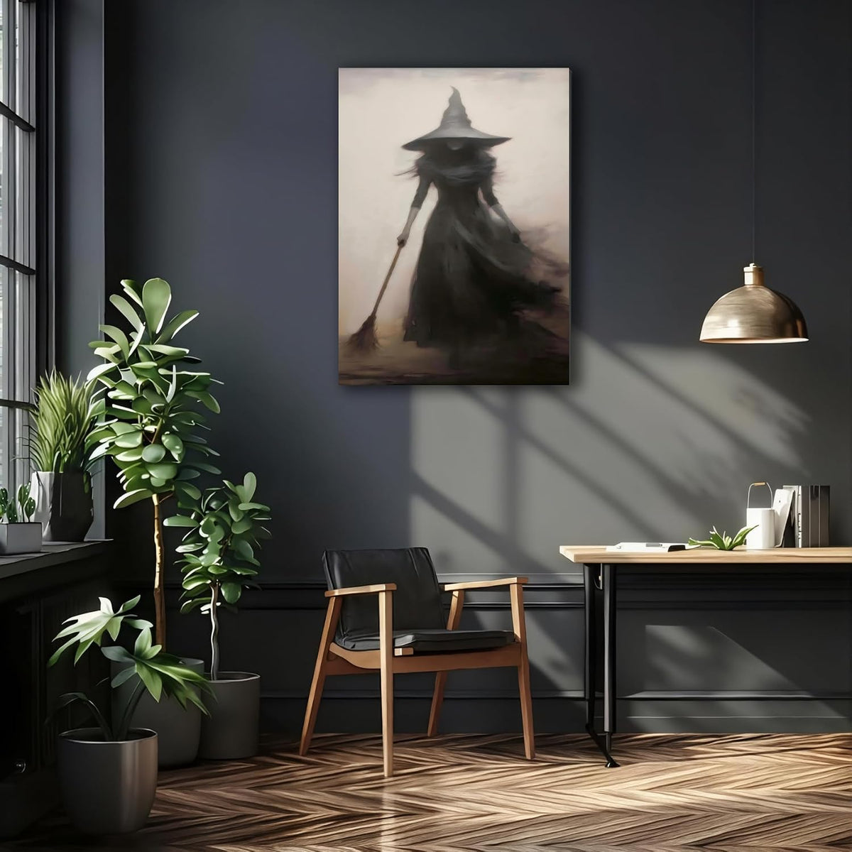 FLZYKGPA Dark and Moody Canvas Wall Art 20x30, Vintage Rustic Witch with Broo...