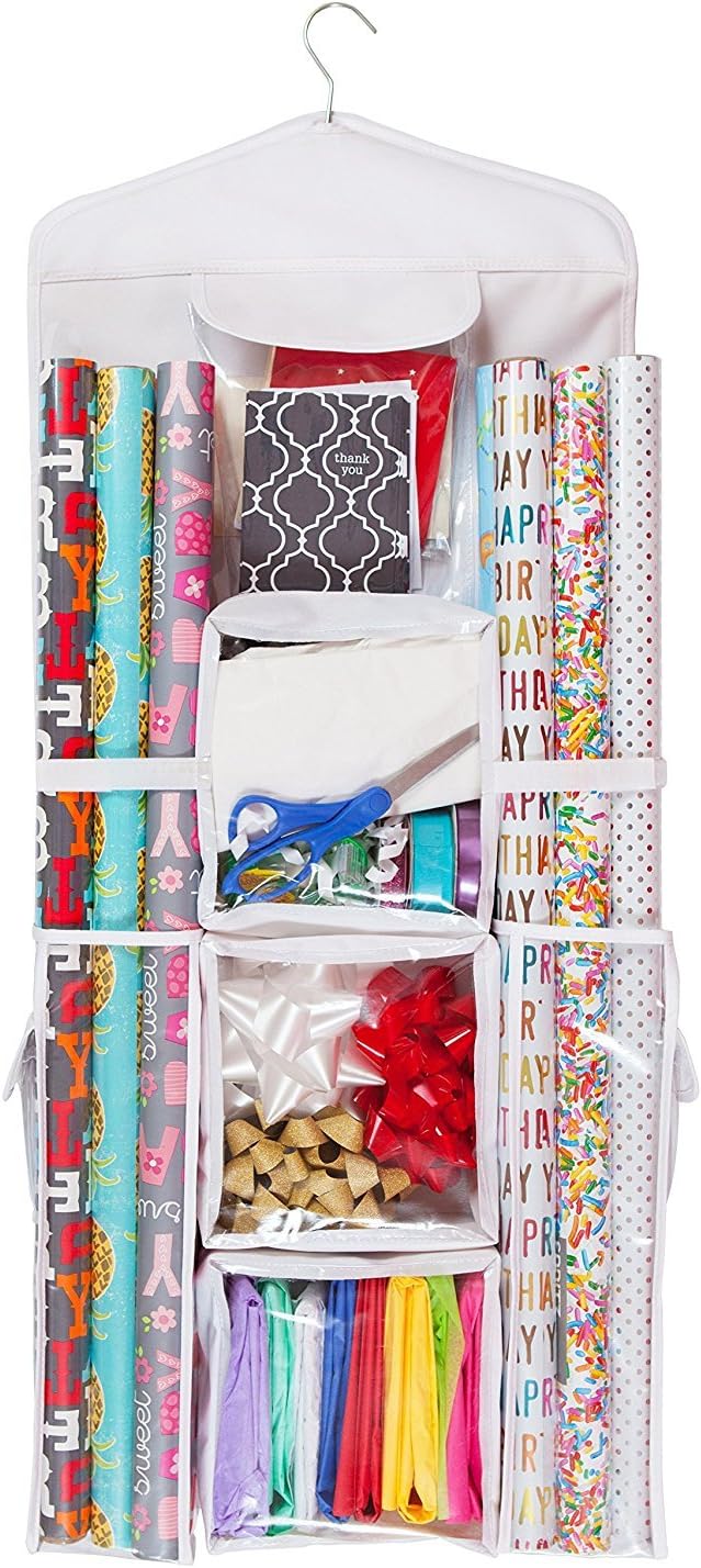 COLIBROX Double Sided Hanging Gift Wrap & Bag Organizer Storage