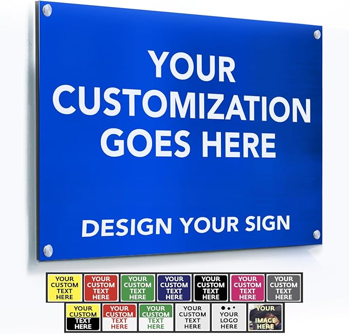 Custom Personalized Aluminum Metal Business Signs, Outdoor Waterproof, White Aluminum (Blue, 18x12 In)