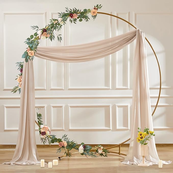 30" x 20Ft Wedding Arch Draping Fabric, 3 Panels Dark Champagne Sheer Curtain Drapes Extra Wide & Long Backdrop Curtains for Wedding Arch Ceremony Birthday Party Decorations