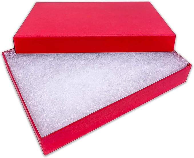 TheDisplayGuys - 25-Pack #53 Kraft Paper Cardboard Gift Boxes/Jewelry Cases w. Cotton Padding & Lid - Matte Red - (5.4" x 3.9" x 1.0")