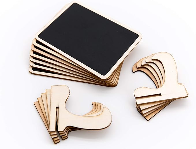 DSTELIN 20 Pack Wood Mini Chalkboards Signs with Support Easels, Place Cards, Small Rectangle Chalkboards Blackboard for Weddings, Birthday Parties, Message Board Signs and Event Decorations