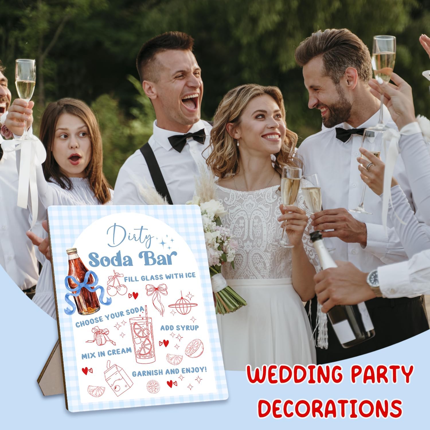 She's Ready to Pop Dirty Soda Bar Sign with Menu, Wooden Tabletop Welcome and Recipe Board for Gender Reveal Party, Beverage Setup Sign 8x10 Inch, Blue Bridal Shower and Wedding Decor
