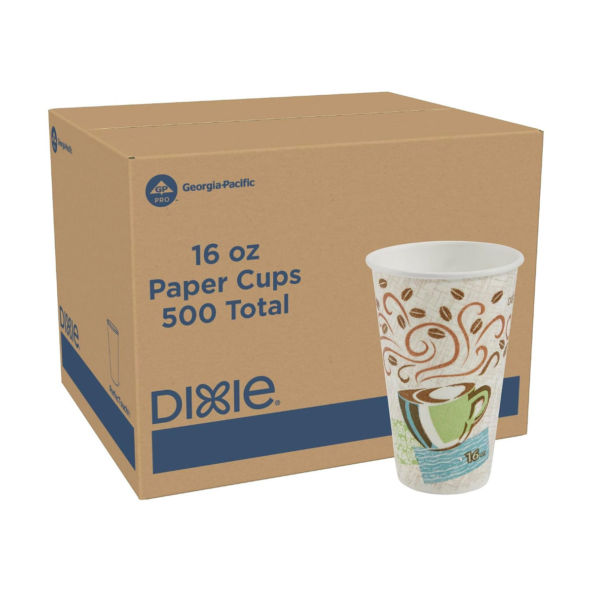 Dixie PerfecTouch 16 oz Paper Coffee Cups By GP PRO, Coffee Haze Design, 500 ...