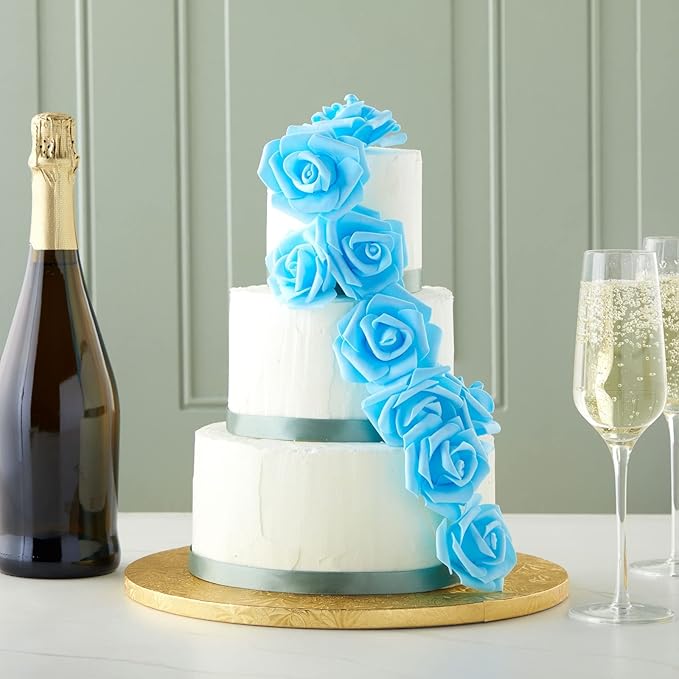 Juvale Faux Flowers for Wedding Decor - 100 Pack, 3-Inch Heads - Blue Silk Flowers - Artificial Roses for Centerpiece Table Decorations & Vase Filler