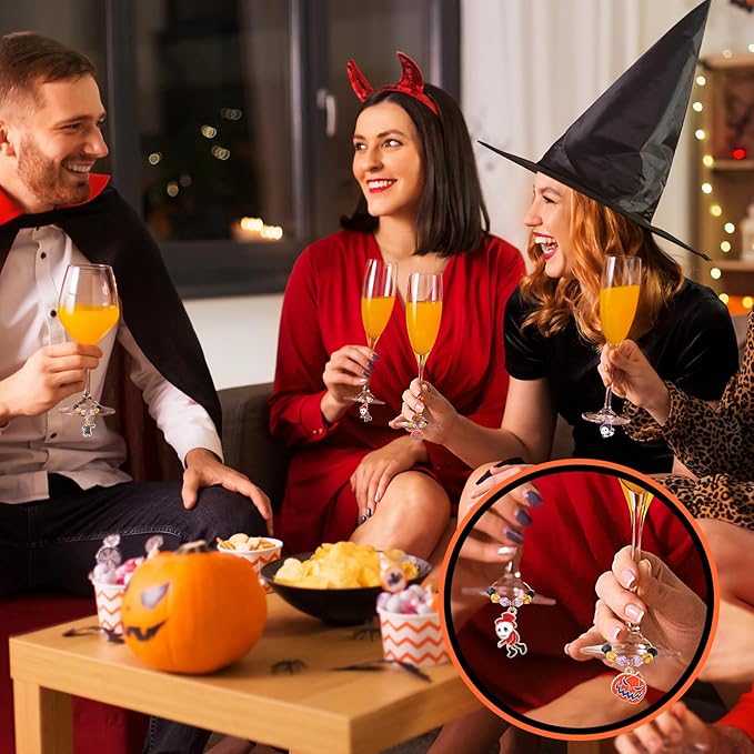 SANNIX 24Pcs Halloween Wine Charms, Wine Charms for Stem Glasses, Glass Identifiers for Halloween Party Holiday Decorations