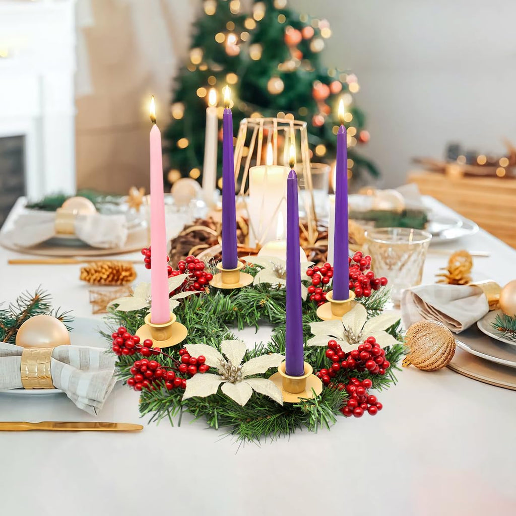 20 Pack Advent Candle Set, 15 Purple 5 Pink Taper Candles, 10 Inch Smokless and Dripless Candlesticks for Advent Christmas and Seasonal Celebration