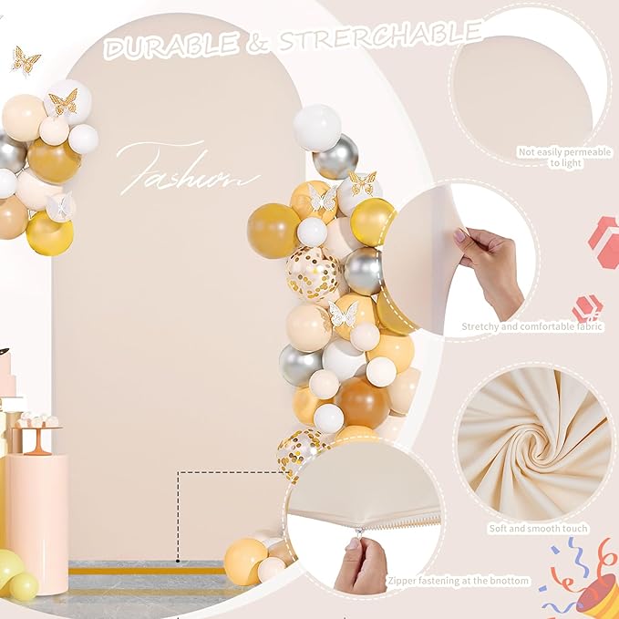 SoarDream Arch Backdrop Cover Beige Spandex Fitted 5FT Wedding Arch Covers Balloon Round Top Chiara Arch Backdrop Fabric for Bridal Shower Wedding Birthday Party Stage Decoations