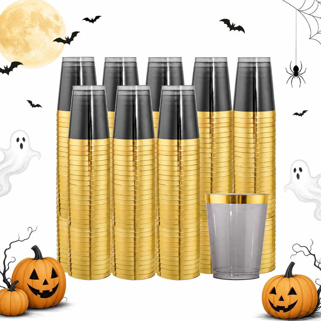 supernal 10 oz black and gold plastic cups, main product view