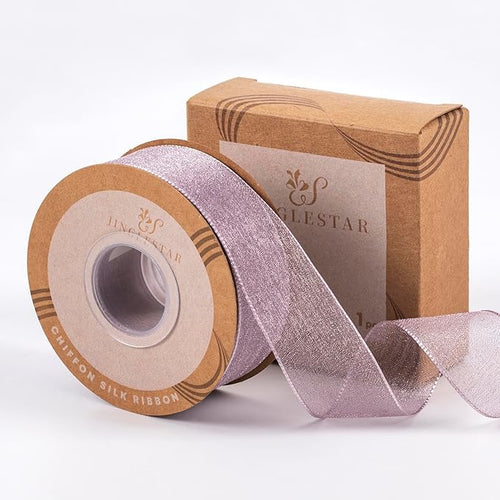 1 Inch Wide Sheer Chiffon Ribbon - Pearl Silk Woven Ribbon Suitable for Gift Wrapping, Wedding Decor, Home Decor, Girl Hair Accessories Handmade DIY (25 Yards/roll) (Purple)