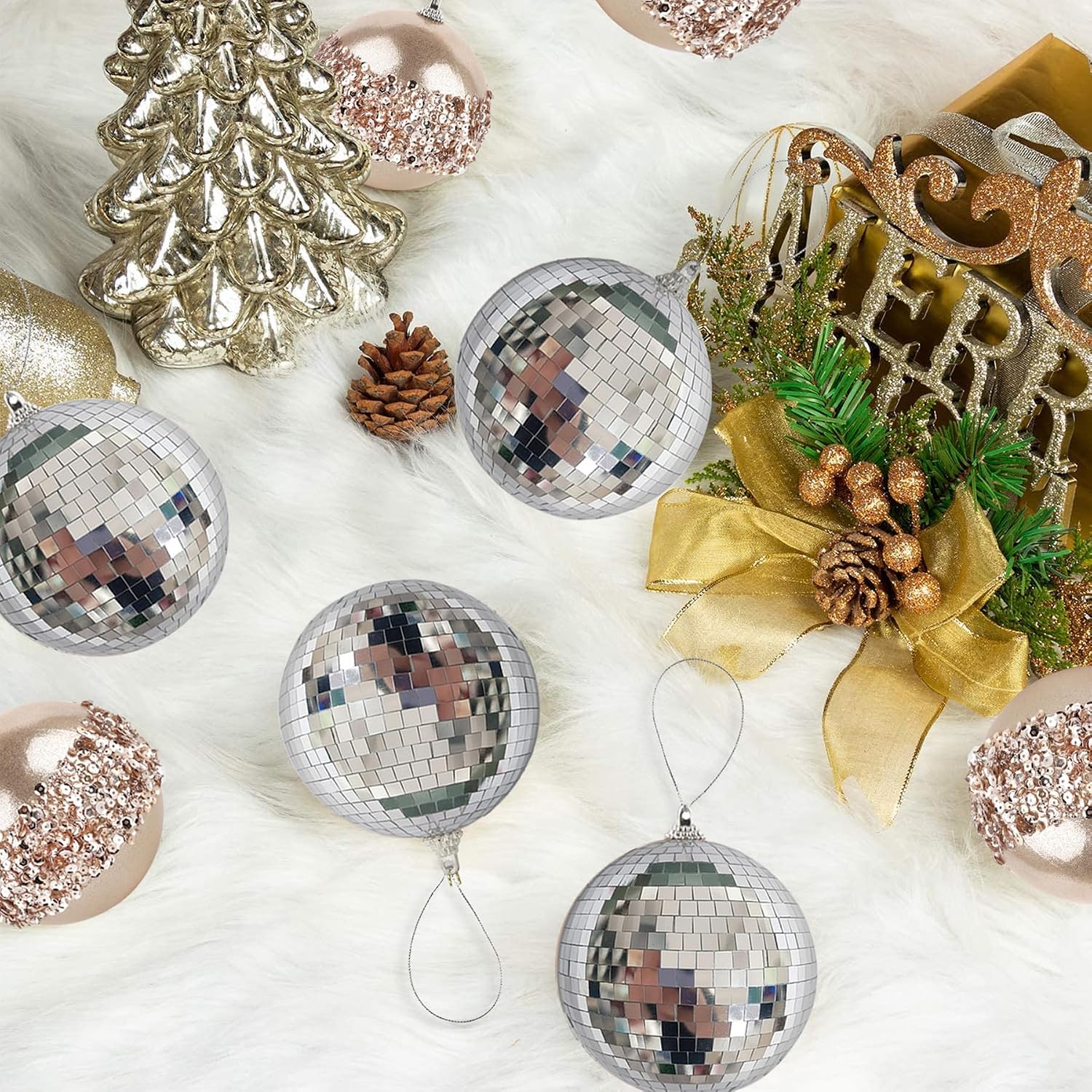 4Pcs Christmas Balls Ornaments for Xmas Tree - Shatterproof Christmas Ball Xmas Tree Decorations Hanging Ball Silver PET 4in x 4 Pack