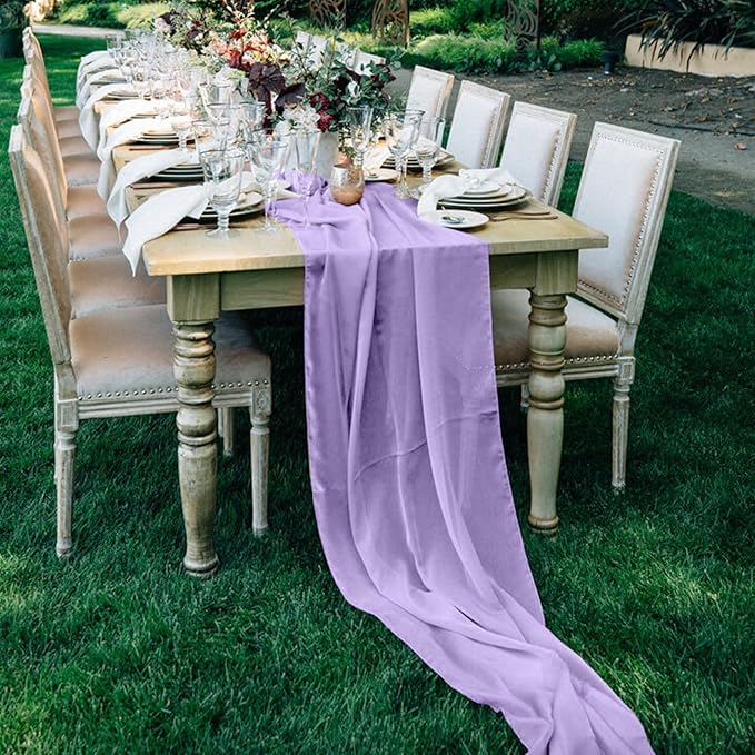 10 Pack 10ft Light Purple Chiffon Table Runners Wedding Table Runner Sheer Romantic Tulle Table Runner for Christmas Wedding Bridal Tea Party Baby Shower Birthday Party Table Decorations(120 x 12 in)