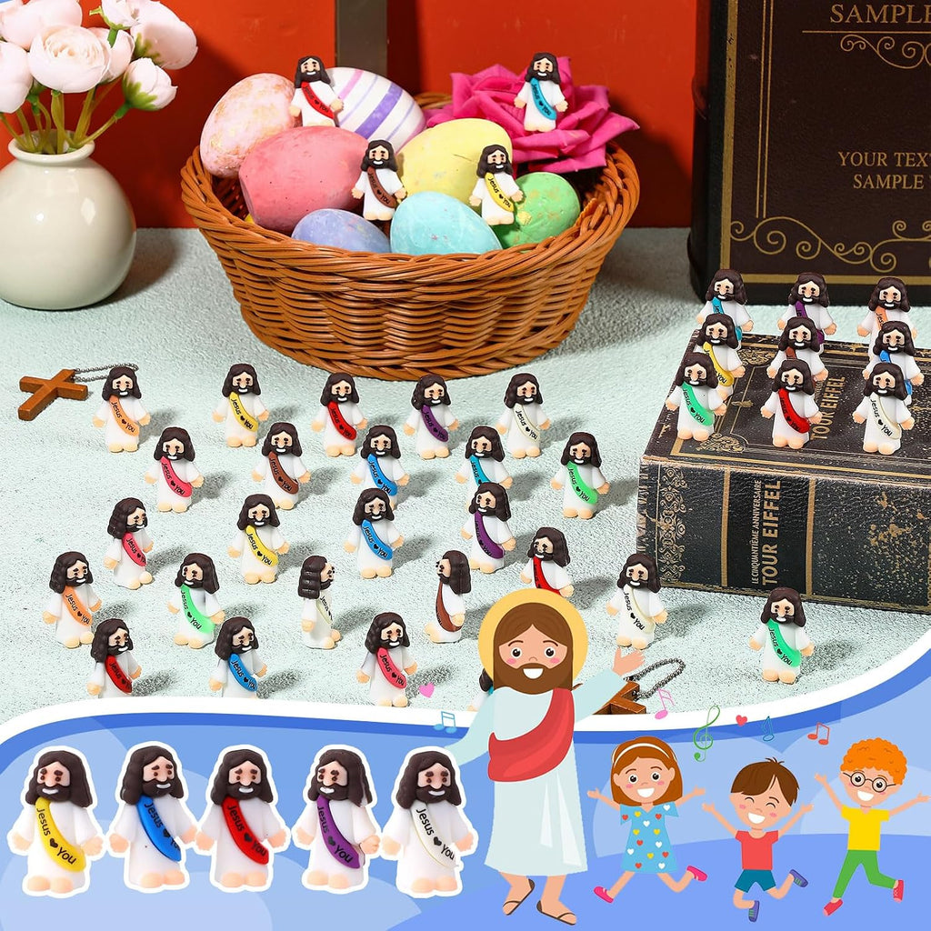 Bememo 400 Pcs Mini Jesus Figures Little Jesus Love You Rubber Action Figures to Hide and Seek for Religious Party Favors Easter Egg Stuffers Sunday Baptism