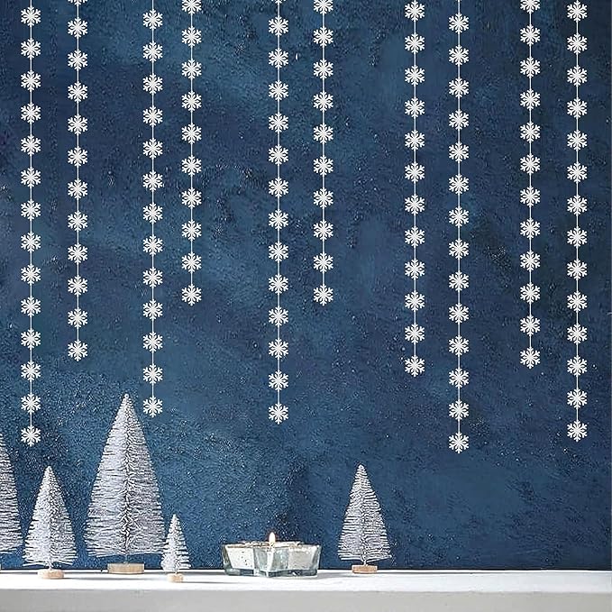 Snowflake-Snow Silver Christmas Party-Decoration Garland - 52ft Frozen Winter Wonderland Ornaments Hanging Paper Streamers,New Years Birthday Baby Shower Wedding Holiday Ceiling Decor Hugfond