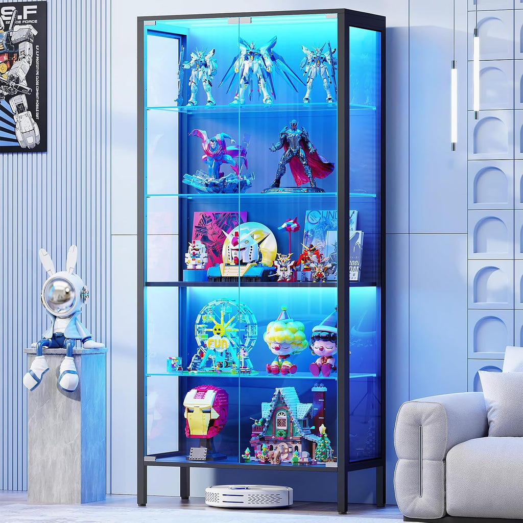 glass display cabinet, 5-tier display case with adjustable, main product view