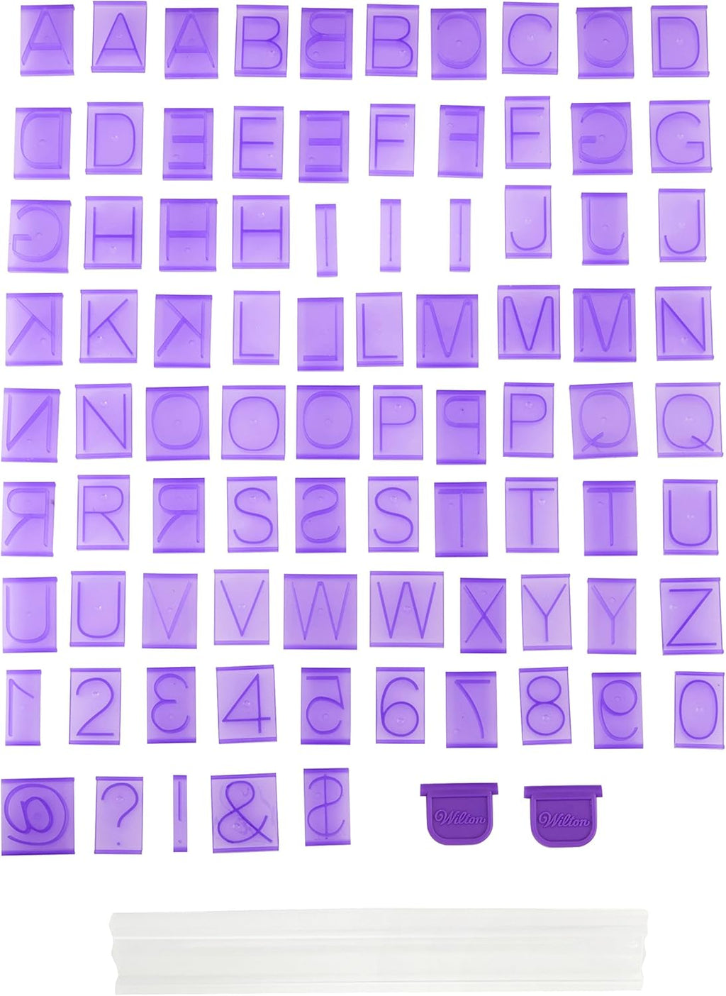 Wilton Cake Letter and Number Press Set, Use on Fondant or Buttercream Frosting, Ideal for Decorating Personalized Birthday Cakes, Includes 1 Holder, 2 Locks, and 85 Assorted Tiles, Purple