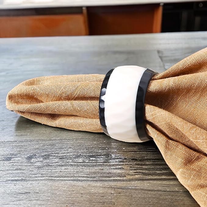 Epoxy Resin Napkin Rings Set of 12 - Elegant for Dinner Parties, Large Gatherings, Special Events & Dining Table Décor| Durable Napkin Rings, Easy to Clean (Black White) - CLEENTABLE
