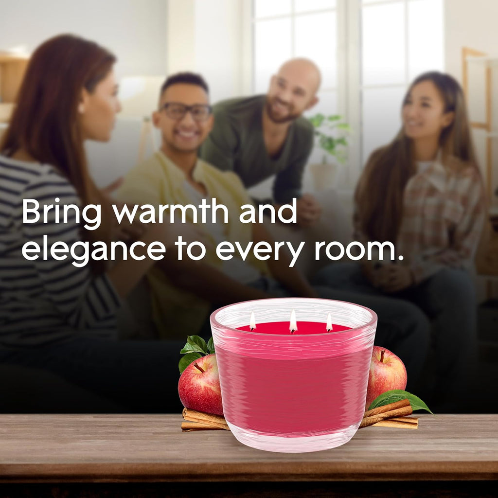 Glade 3-Wick Scented Candle Jar, Apple Cinnamon, Air Freshener Infused with Essential Oils, 6.8 Oz, 3 Count