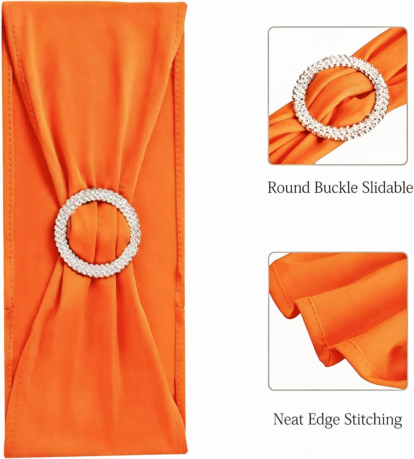 50 Pack Spandex Orange Chair Sashes for Wedding Stretch Chairs Bows Bands with Slider Buckles for Party Birthday Feast Banquet Restaurant Halloween Christmas Events Decorations