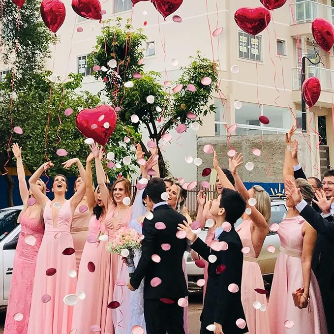 Serwalin 300pcs Silk Rose Petals Artificial Flower Petals for Weddings Burgundy Pink Petals Fake Petals Flower Girl Petals for Proposal Basket Aisle Runner Bridal Shower (4 Color Mixes)