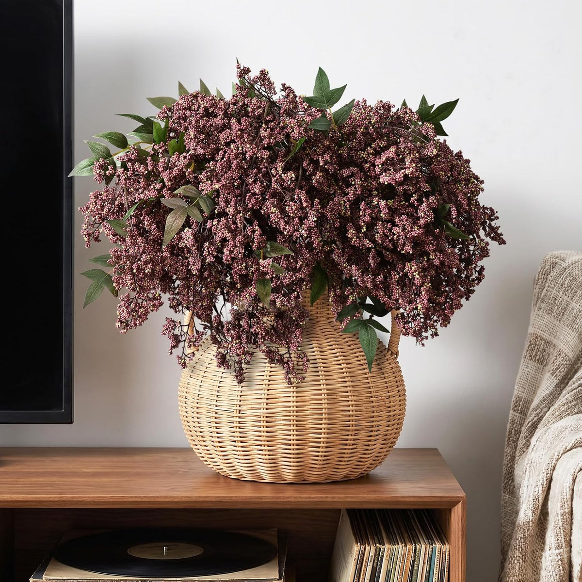 43in faux berry stems, artificial nandina fall decor, front angle view