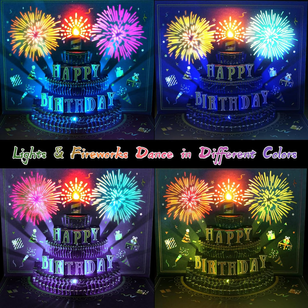 MZD8391 3D Pop Up Birthday Cards, Musical LED Lights Birthday Cards, Greeting Cards, Birthday Gifts for Mom Women Men Kids Child Dad Father Wife
