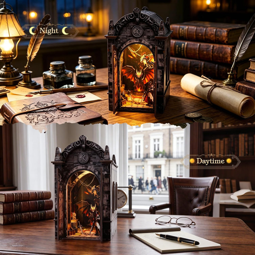 book nook kit for adult, dragon adventure led on a desk or shelf