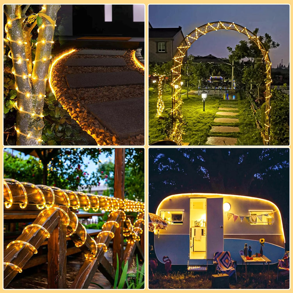 66FT 200 LED Rope Lights for Outside, Warm White Christmas Lights Outdoor | Plug in Connectable Flexible Tube Lights Indoor for House Bedroom Patio Pool Landscape Camping Party Decorations