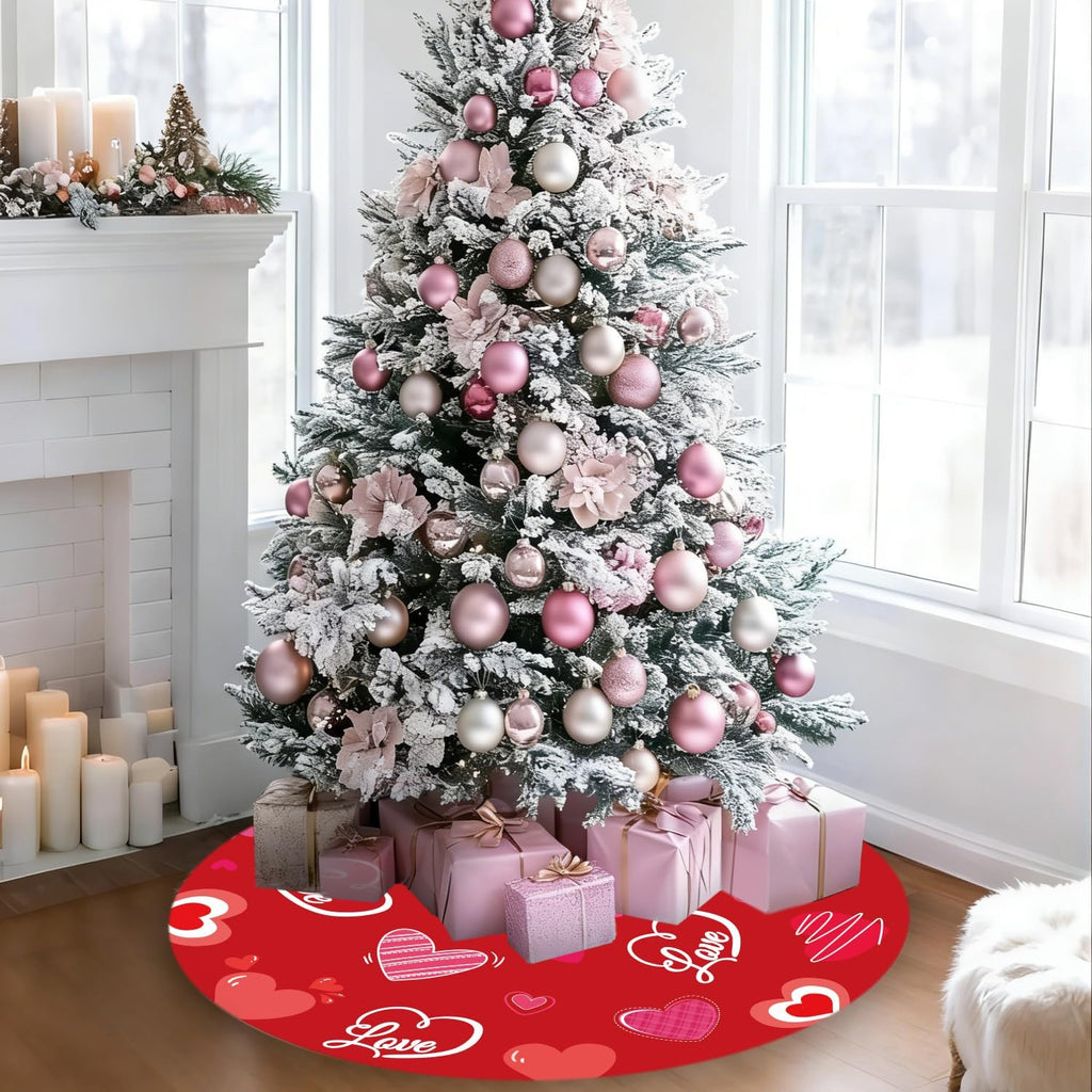 Valentine's Day Tree Skirt Valentine's Decor 36" Love Heart Clover Double Sided Print Mat for Trees St Patricks Day Decor Holiday Party Garden Indoor Home Decorations