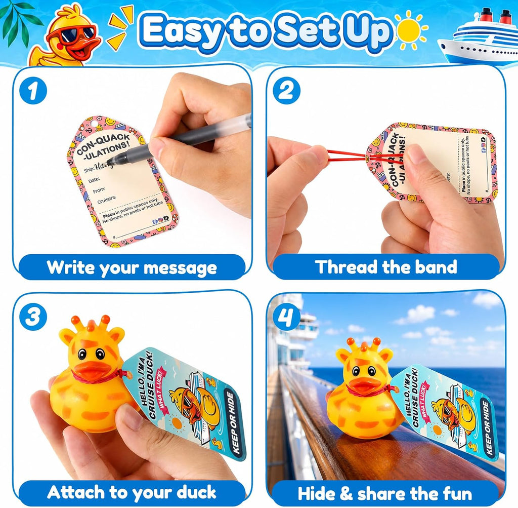 100 Pcs Cruise Rubber Ducks Kits Include 30 Cruise Ducks with 30 Cruising Duck Tags 40 Rubber Bands and 1 Duck Bag, Bulk Ducks for Cruise Ships Hiding Carnival Ducking Cruise Essentials