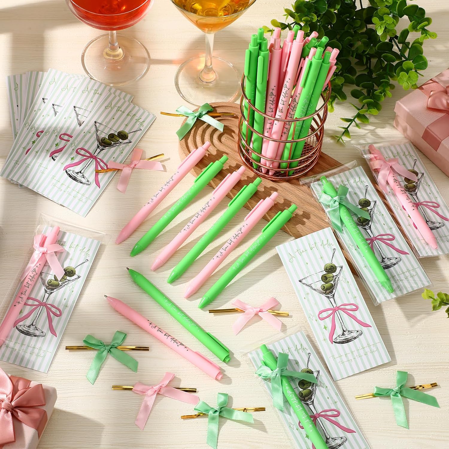 Sinload 30 Sets A Tini Bit Older Party Favors Bulk Ballpoint Pens Bookmarks and Bow ties Martini Margarita 21st Birthday Cocktail Fiesta Bachelorette Party Gifts for Guests