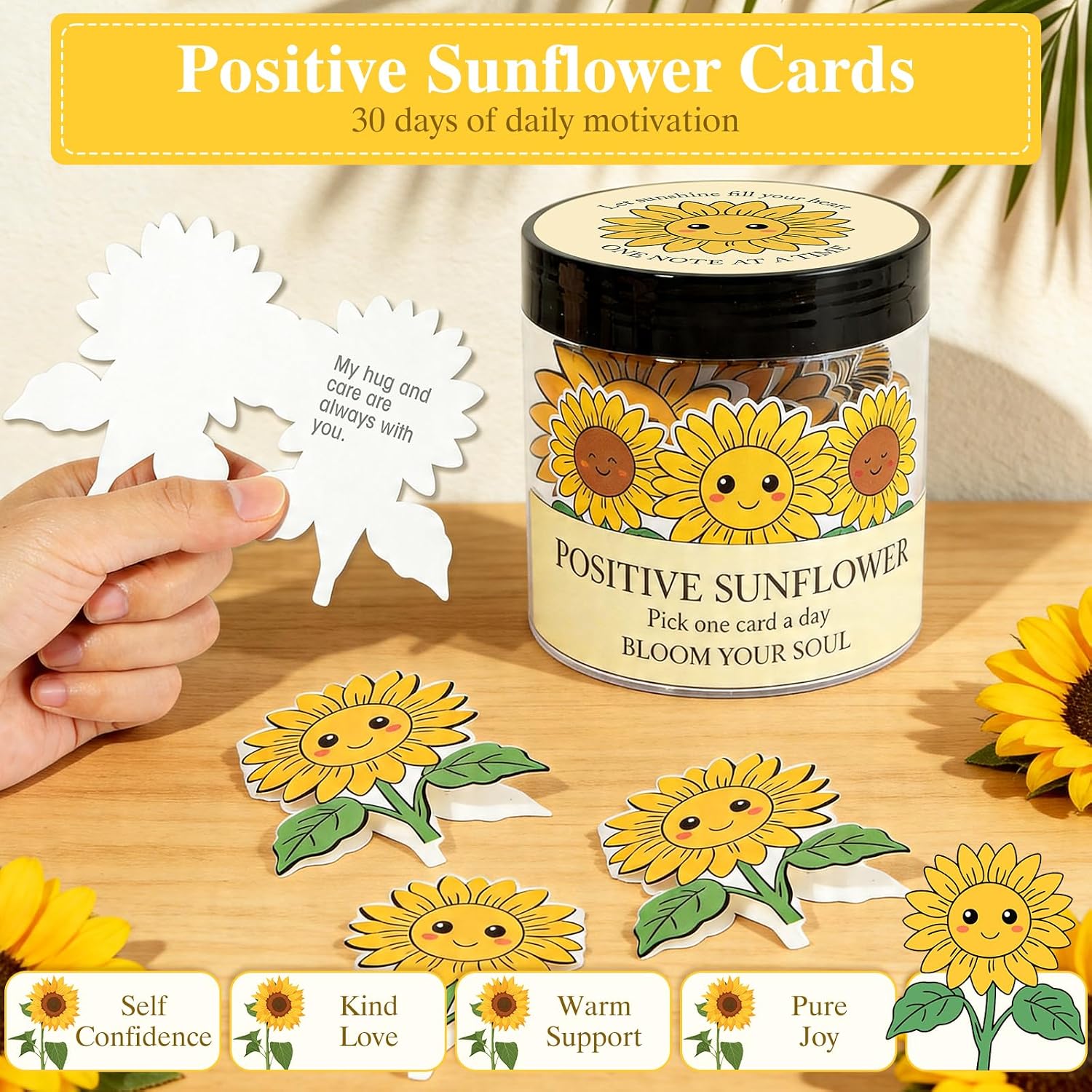 Get Well Soon Gifts for Women, Sunflower Birthday Gifts Women Mom Wife | Care Package Spa Gifts with 30 Affirmation Cards Jar Flower, Sympathy Gift Box, Christmas Gift Baskets for Woman