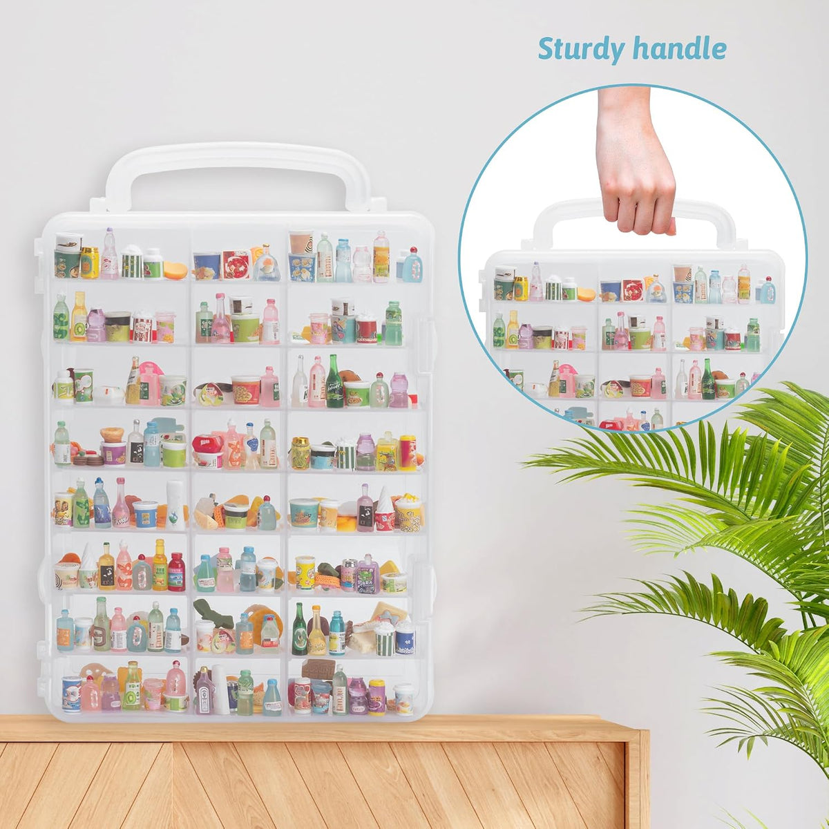 48 slots mini brand storage case with mini, close-up detail