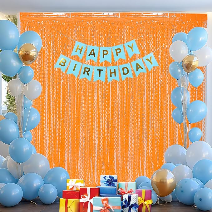 4 Pack Wavy Orange Foil Fringe Curtain Party Decorations - Orange Foil Backdrop Birthday Wedding Halloween Thanksgiving Friendsgiving Fall Party Decorations Supplies