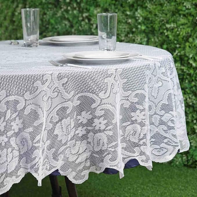 Tableclothsfactory 70" Premium Lace White Round Tablecloth for Banquet Party Wedding Event Home Decoration