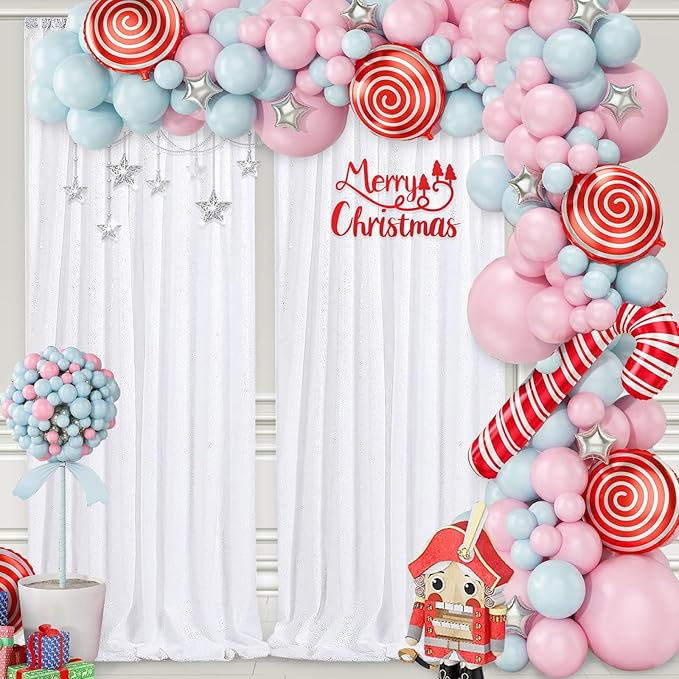 White Sequin Backdrop Curtain 4 Pack 2ft x 8ft Backdrop Birthday Party Backdrop Wedding Ceremony Background