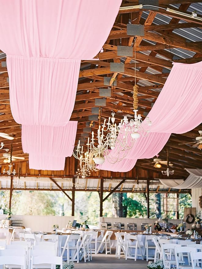 6 Panels Pink Ceiling Drapes for Wedding, 5ftx15ft Ceiling Drapes Cheesecloth Sheer Fabric Curtain Wedding Arch Draping Fabric Romantic Ceilings Decorations for Weddings Party Ceremony Stage