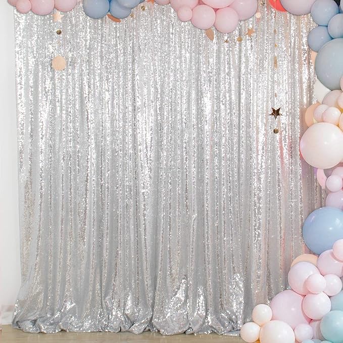 ShiDianYi Silver Glitter Backdrop Curtain Photo Backdrop 8FTx10FT Sequins Elegant Backdrops 8x10 Sequin-Curtain-1016E