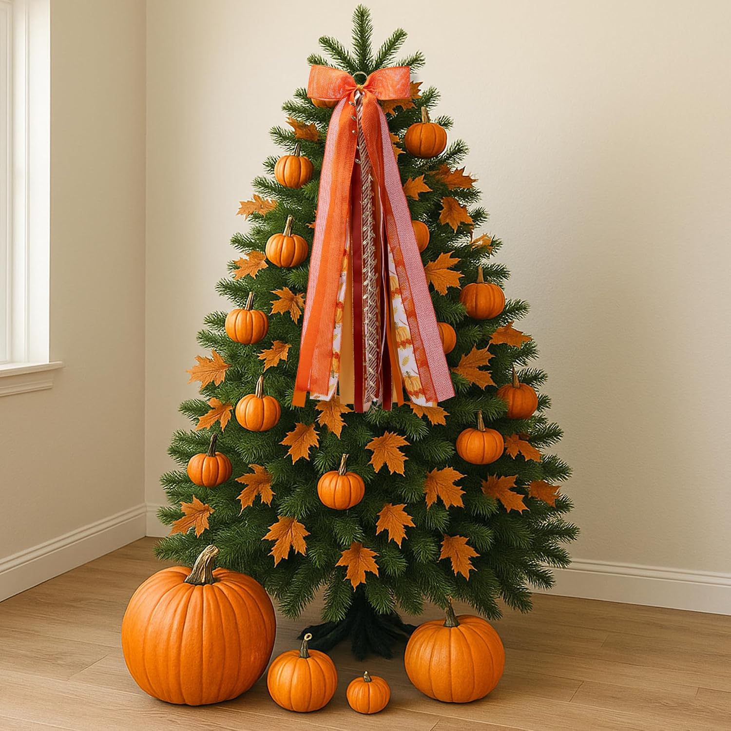 RunNico Thanksgiving Assorted Ribbon Bow for Wreath, Large Fall Clip-On Wreaths Ribbon Bundle, Orange Decorative Wreath Sash Bundle for Thanksgiving Day Party Autumn Front Door Yard Porch Decor