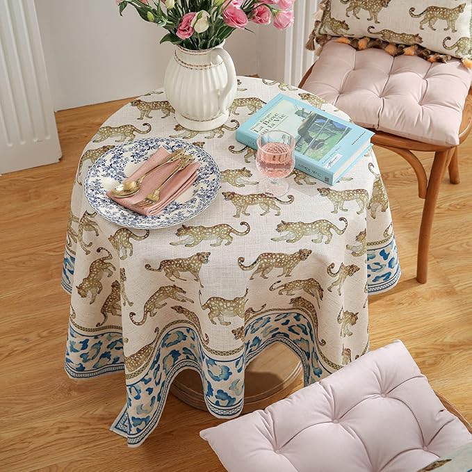 patdrea Designer Linen Rectangular Table Cloth,Vintage Leopard Animal Soft Breathable Tablecloth,Fall Dacorative Cover for Kitchen Dining,Christmas,Parties,Holiday,Thanksgiving,55"x87"-from