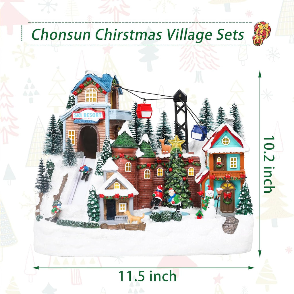 christmas village house 10.2 inch christmas decorations skiing shown in use