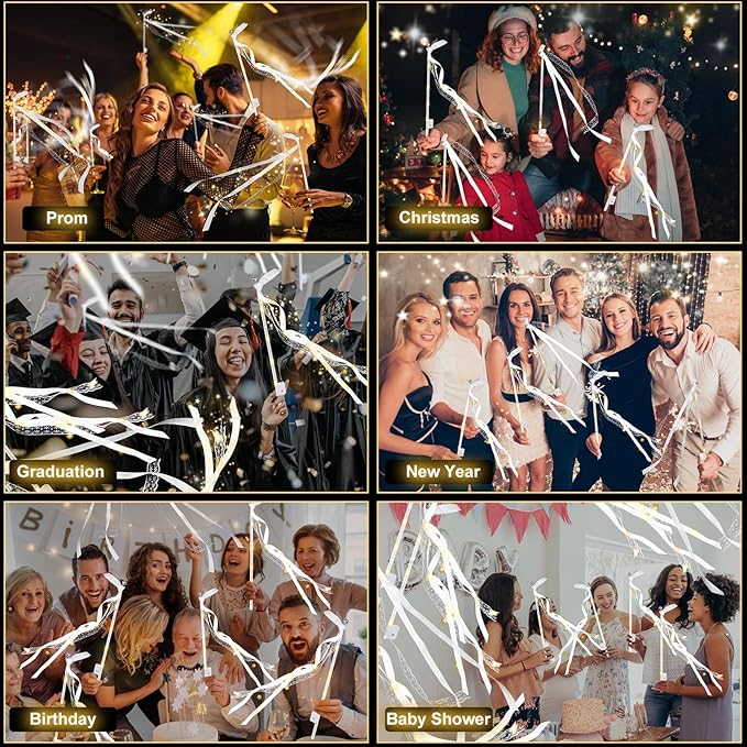 68PCS Light up Wands for wedding, Wedding Wands Streamers with 3 Colorful Flashing Modes, Fairy Wands, LED Silk Fairy Wand with Bells for Wedding, New Year, Thanksgiving, Concert