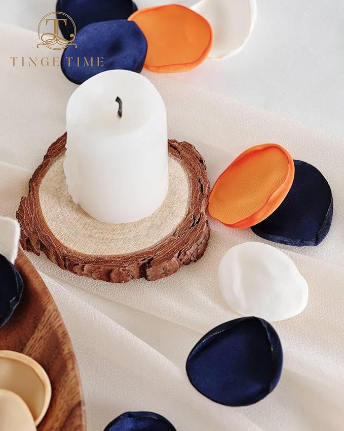 TINGE TIME 400pcs Silk Flower Petals for Wedding, Rose Petals for Decoration, Fake Flower Petals for Bridal Showers, Flower Girl Petals for Anniversaries and Parties (Burnt Orange & Navy Blue)