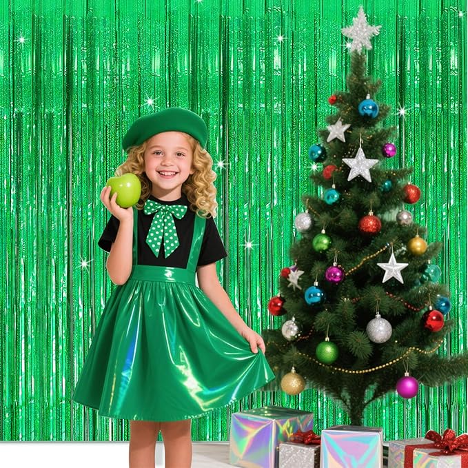 2 Pack Neon Green Birthday Decorations Foil Fringe Curtain Green Streamers for Glow Party Graduation Christmas St. Patrick's Day Streamers Decorations Bachelorette Party Accessories for Women