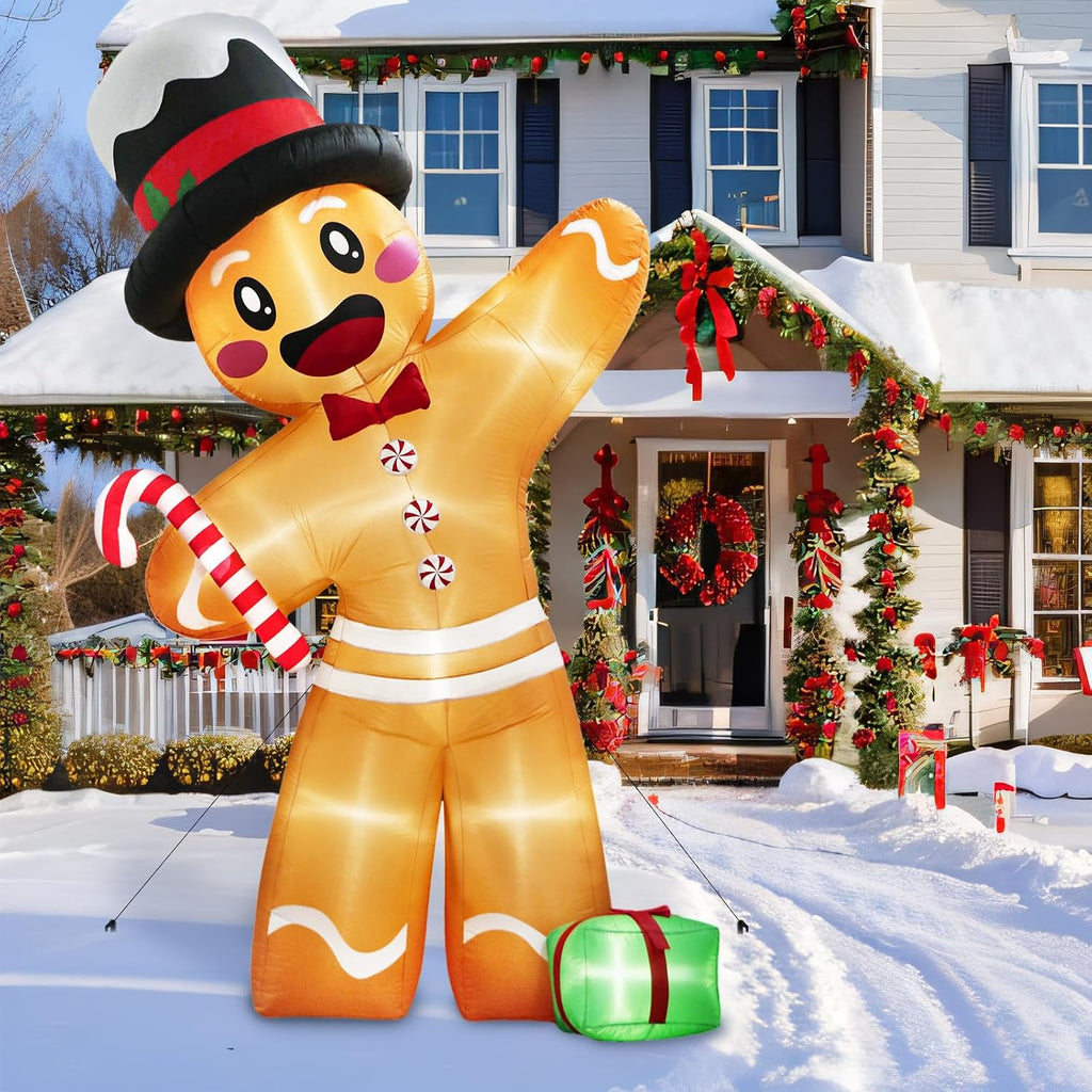 ourwarm 12ft christmas inflatables, giant gingerbread christmas decorations, close-up detail