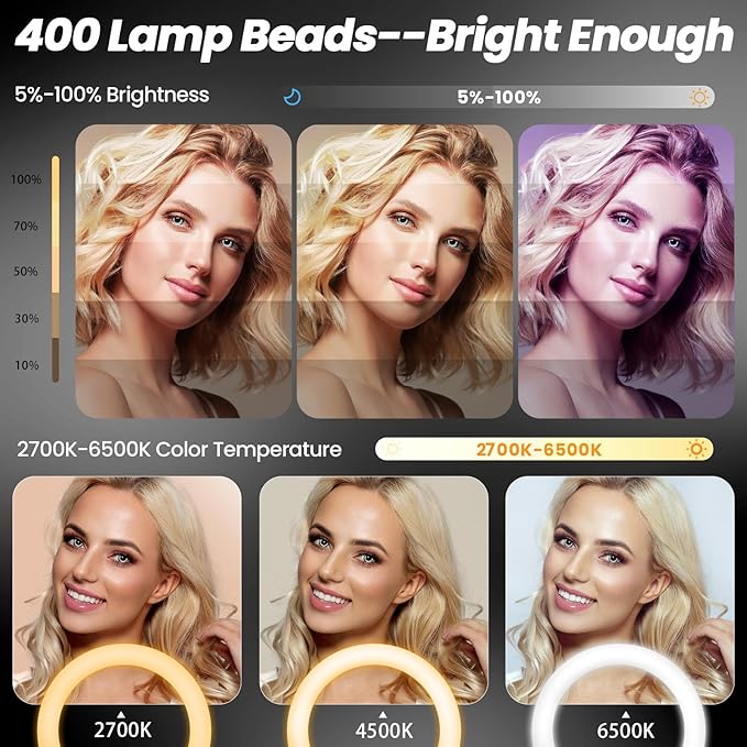18" Foldable Ring Light with Stand for iPhone ipad Camera, 75" Tripod with Wheels 38W 6500K LED Display/Remote/2 USB Ports Large Big Ringlight Rolling for YouTube Facebook TikTok Live Video Recording