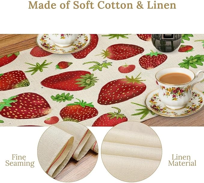 Strawberry Table Runner Spring Summer Fruit Wild Berry Forest Garden Dinner Runner for Girl Baby Shower Party Holiday Home Kitchen Dining Table Decor 13x120